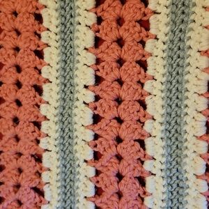 Cozy Handmafe 4 Generation Afghan Striped Pink and White Throw Blanket
